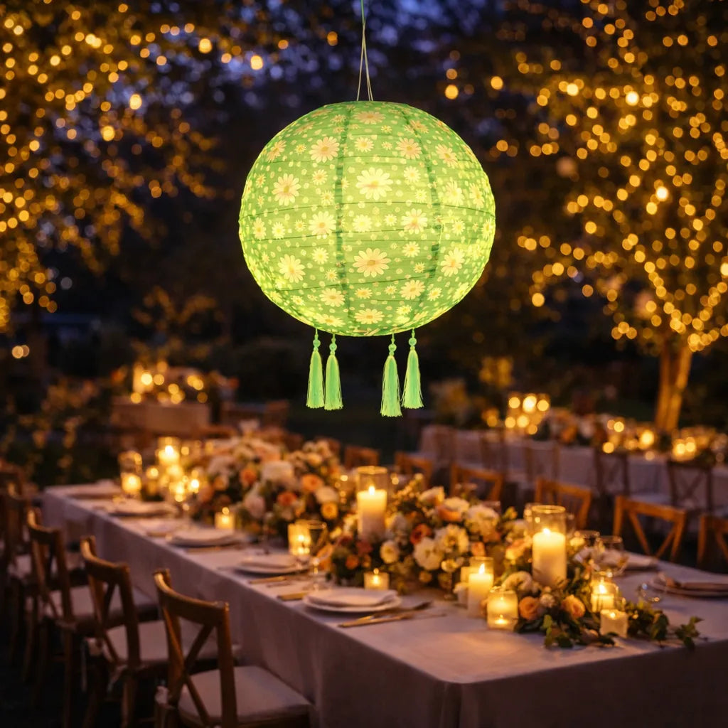 Lampion Mariage Lumineux Vert à Fleurs bohème 