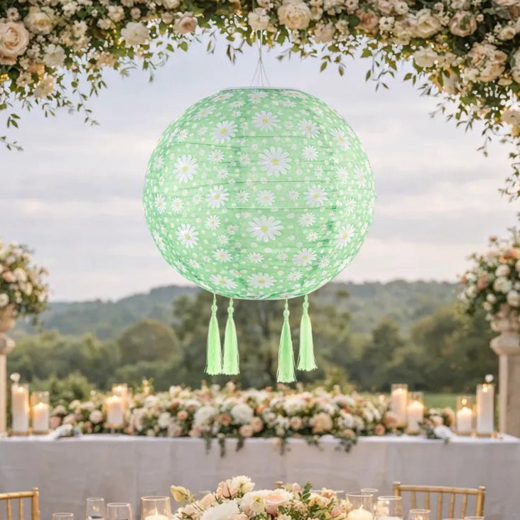 Lampion Mariage Lumineux Vert à Fleurs romantique