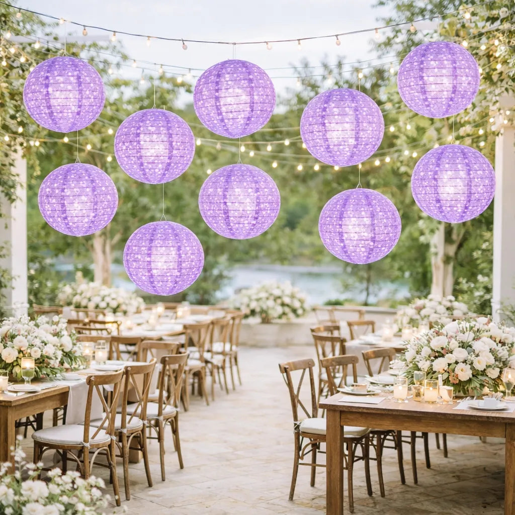 Lampion Violet Fleuri Ajouré Design