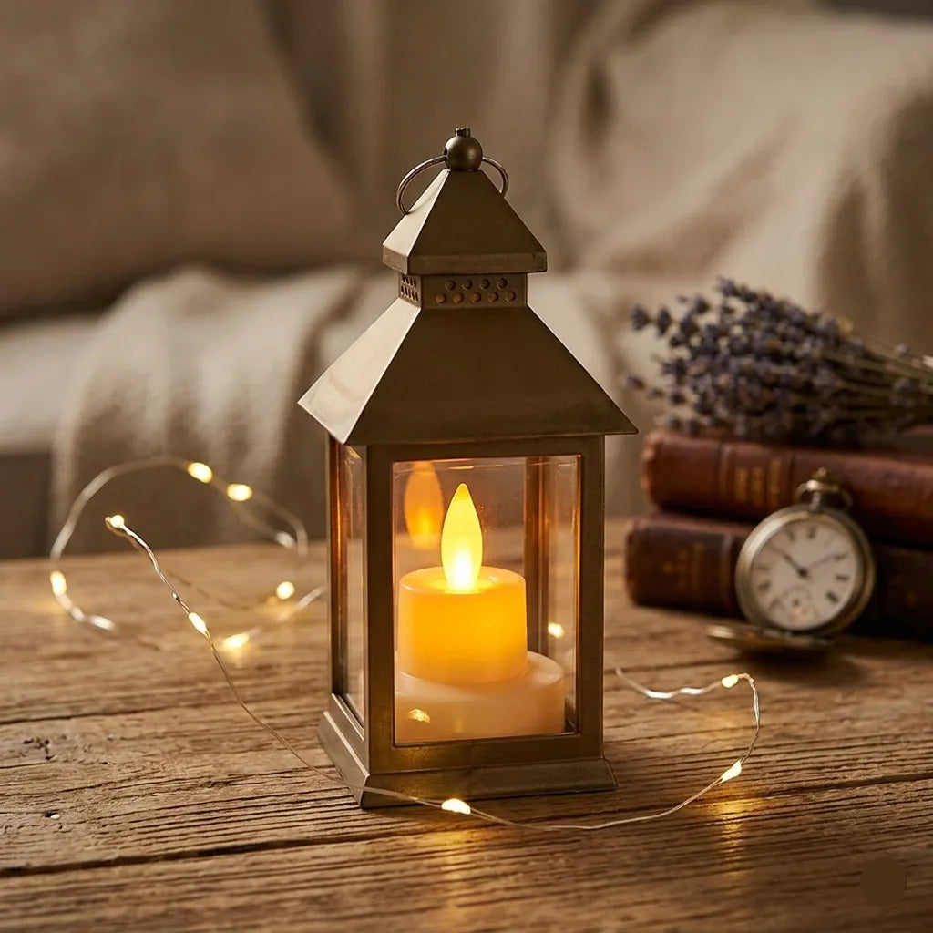 Lanterne Dorée à Bougie LED