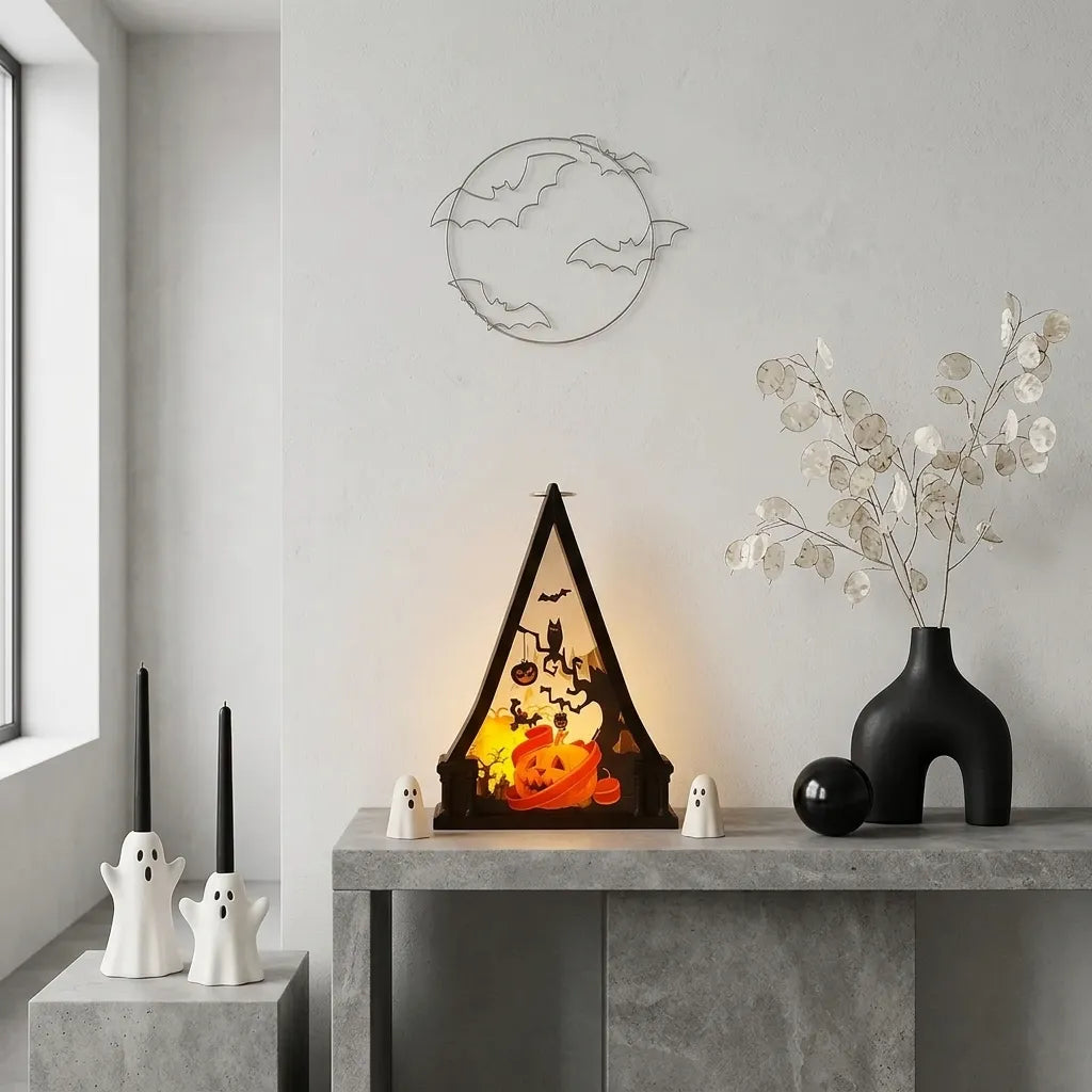 Lanterne à Led Halloween à Motif Citrouille Lumineux