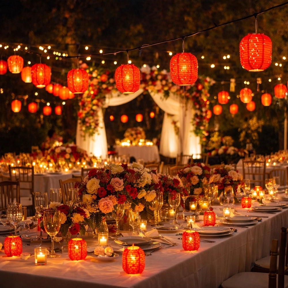 Lanterne Mariage Rouge LED Ajourée