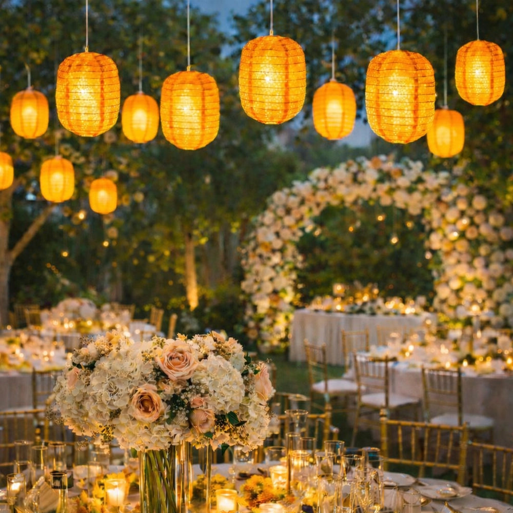 Lanterne Papier Orange Ajourée à Led