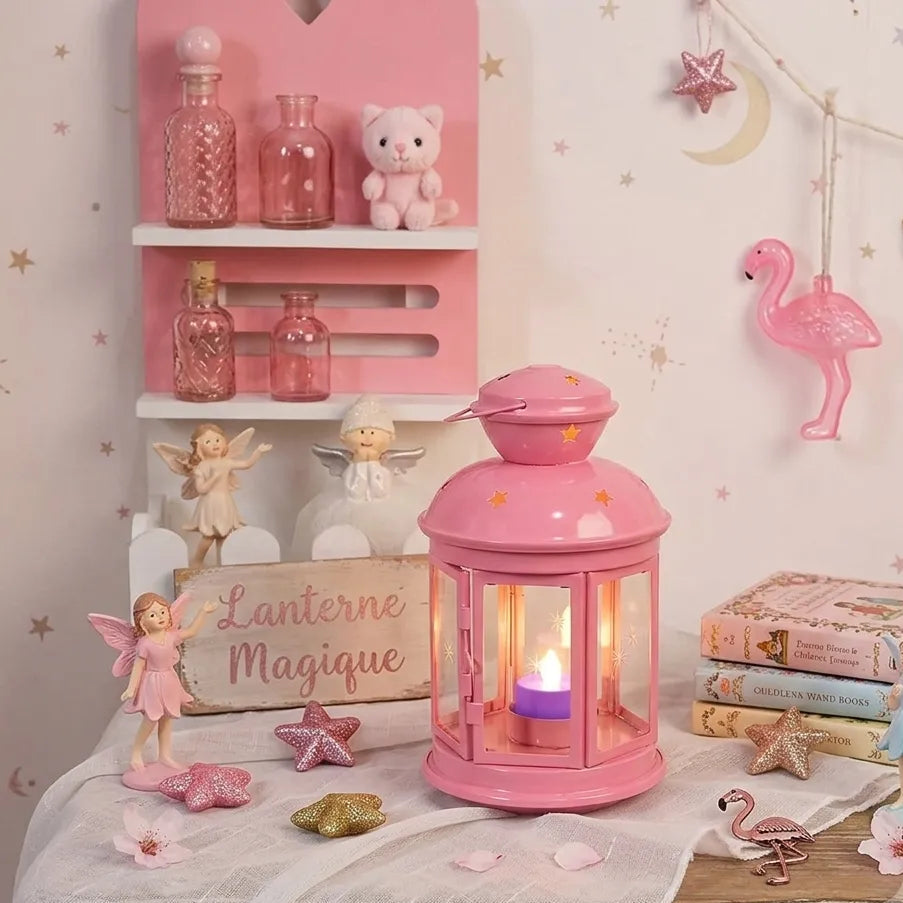 Lanterne Rose en Fer Forgé Lumineux