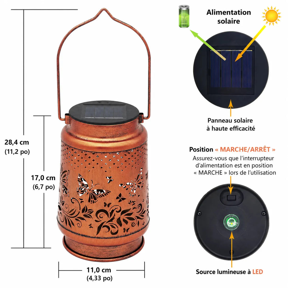 Lanterne Solaire Motif Papillons Durable