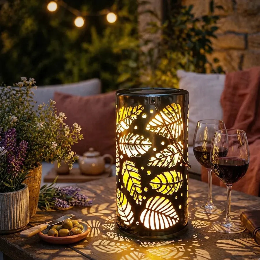 Lanterne Solaire à Motifs Feuilles Lumineux