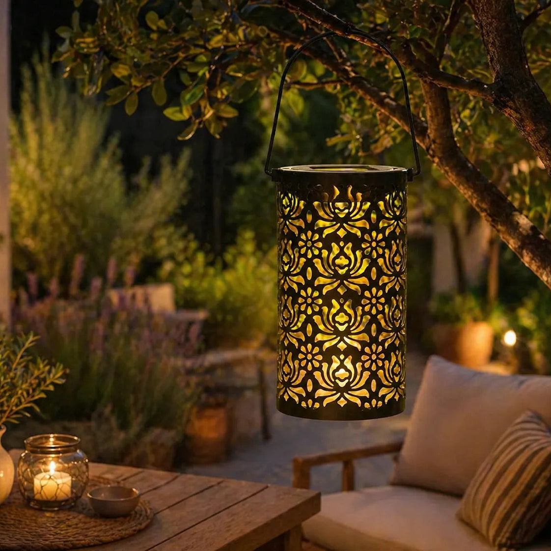 Lanterne Solaire Motifs Fleurs Chic