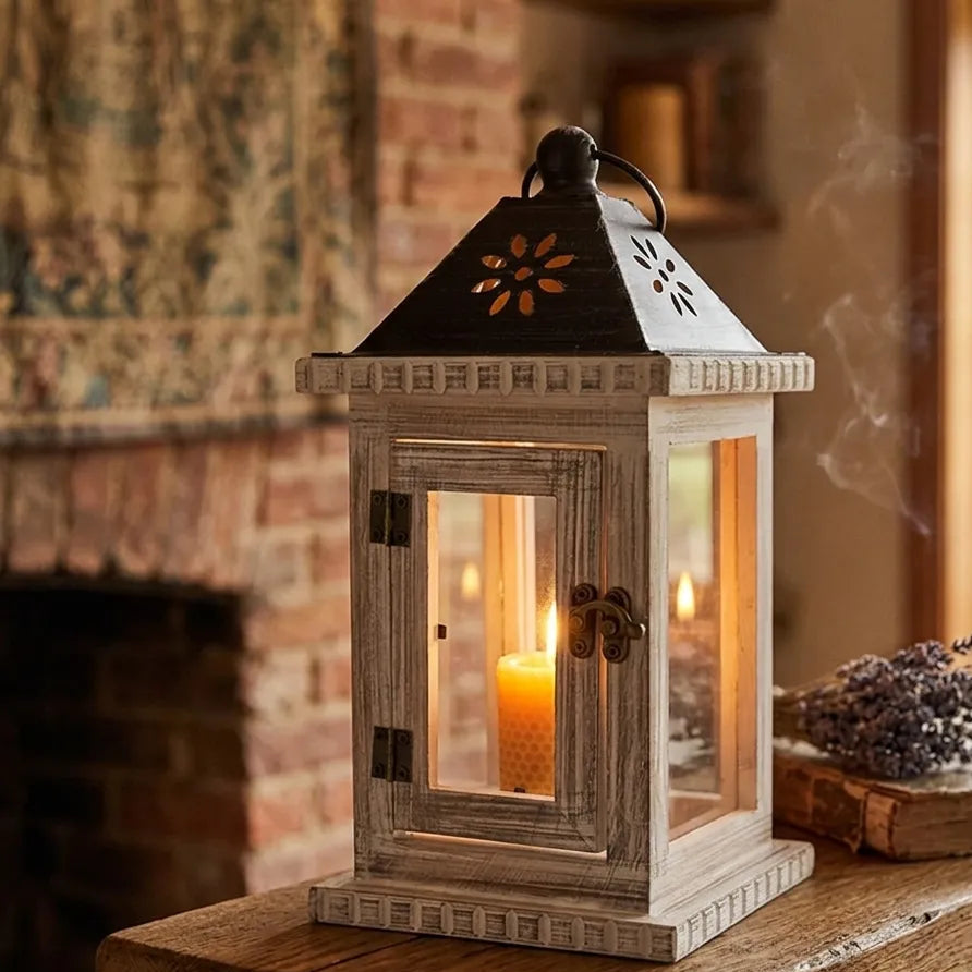 Lanterne en Bois Blanc Vintage Légère