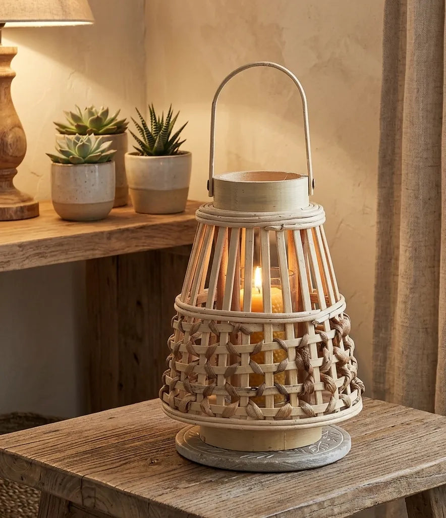 Lanterne en Bois Naturel Lumineuse