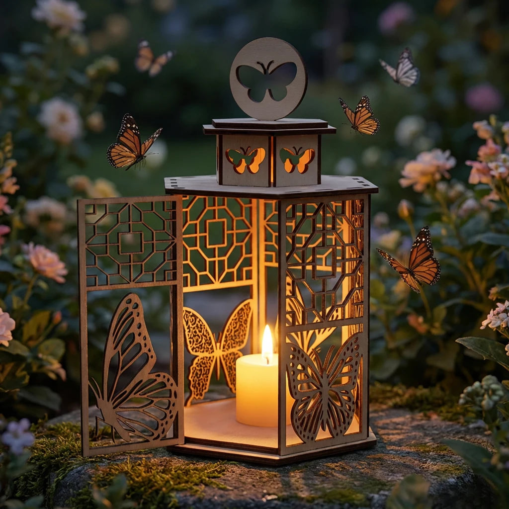 Lanterne en Bois Papillon
