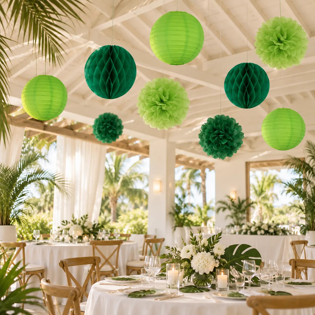 Lanternes en Papier Verts pour Mariage Minimaliste