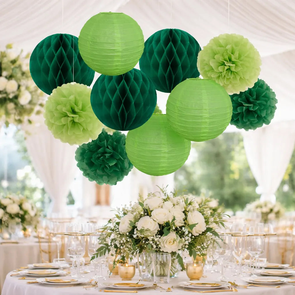 Lanternes en Papier Verts pour Mariage Naturelle