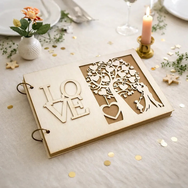 Livre d’Or Mariage en Bois Romantique
