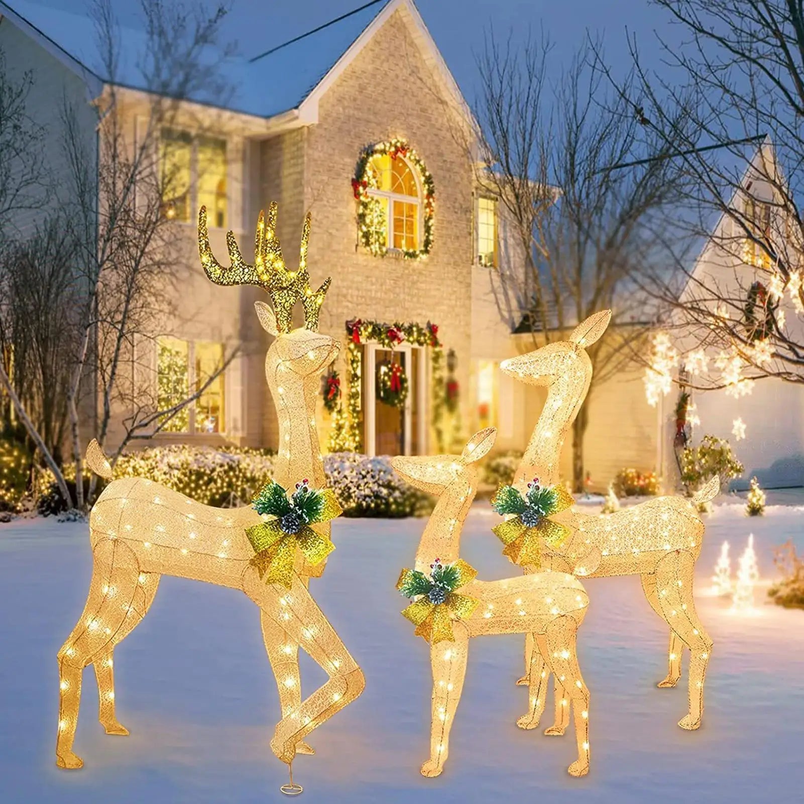 Lot de 3 Piquets de Rennes pour Jardin Blanc Doré