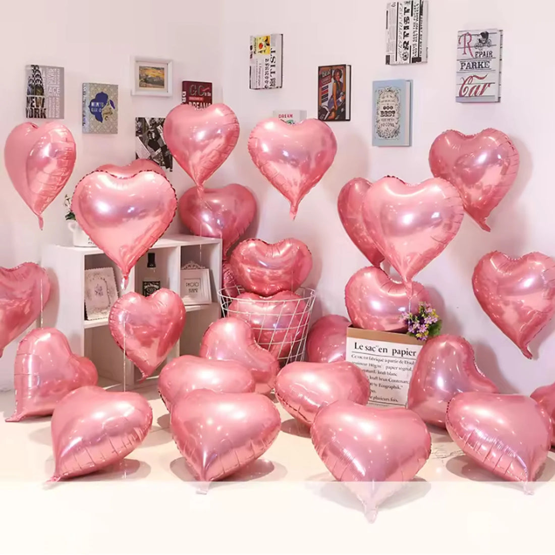 Lot de Ballons Cœur Roses