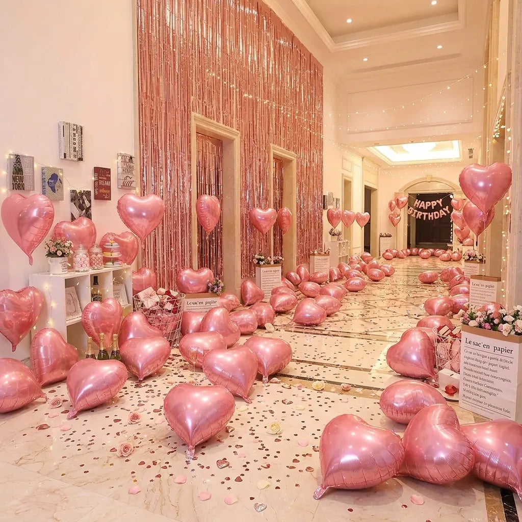 Lot de Ballons Cœur Roses Décorative