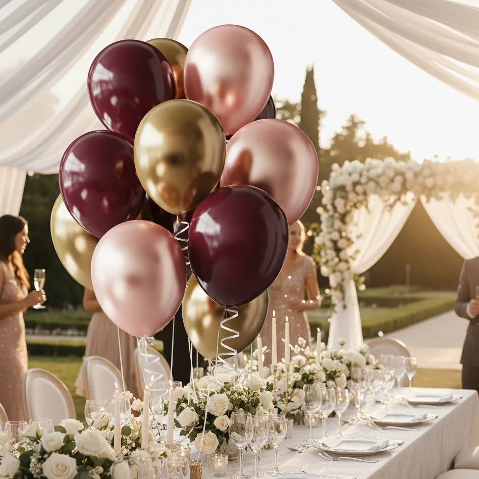 Lot de Ballons Mariage Vin Rouge et Dorés 