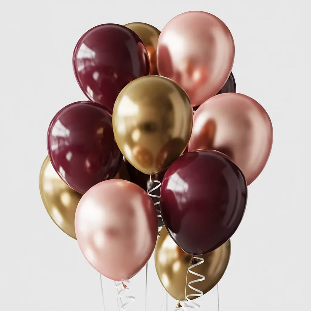 Lot de Ballons Mariage Vin Rouge et Dorés Unique