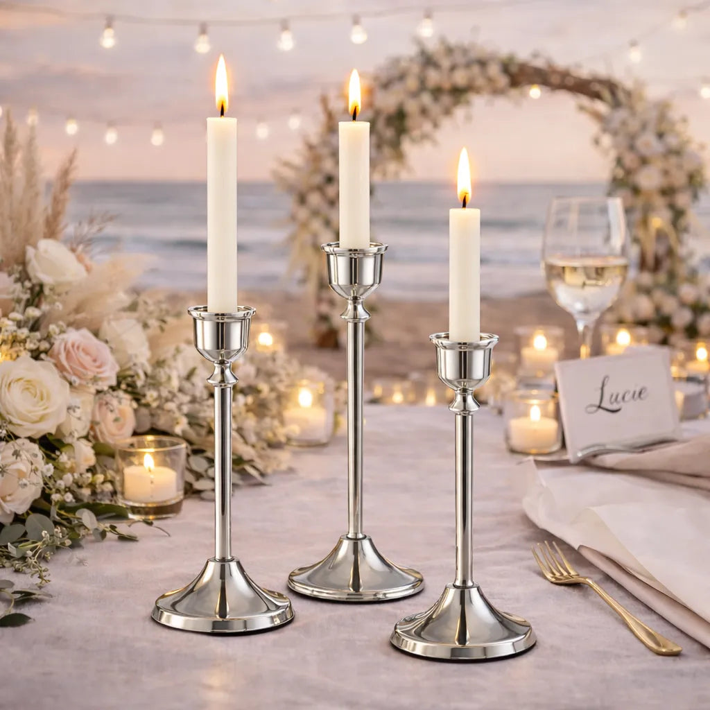 Lot de Bougeoirs Mariage Argentés