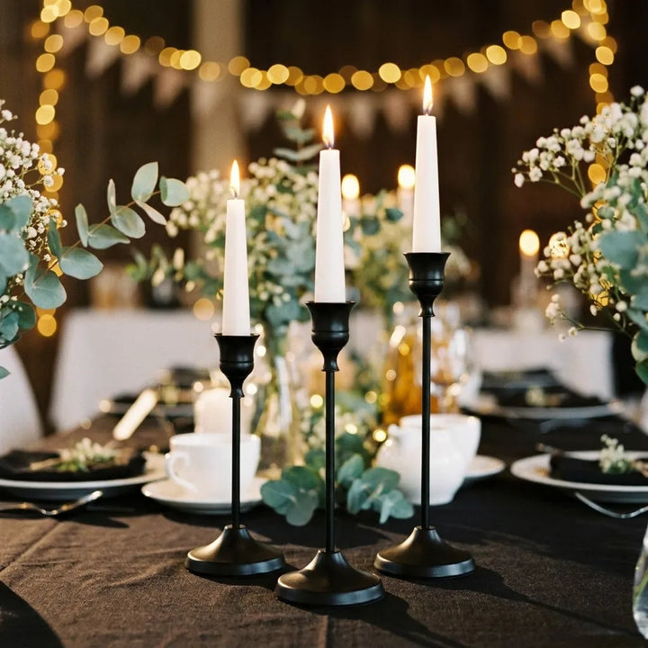 Lot de Bougeoirs Mariage Noirs Minimalistes