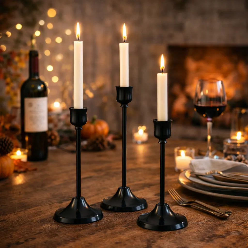 Lot de Bougeoirs Mariage Noirs Minimalistes