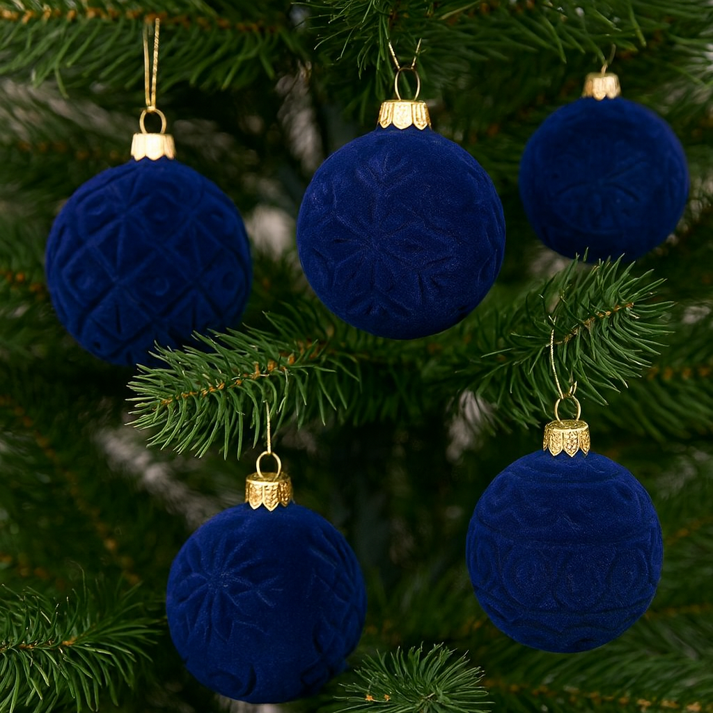 Lot de Boules Bleues Velours Texturées