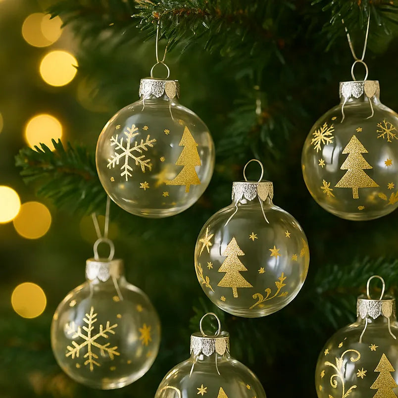 Lot de Boules Transparentes à Motifs Dorés