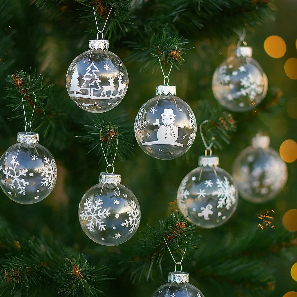 Lot de Boules Transparentes Peintes en Blanc