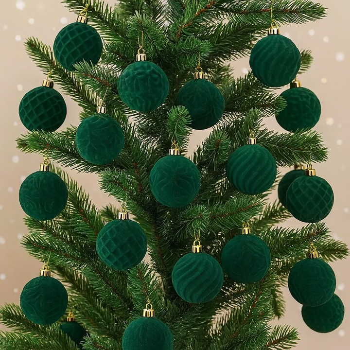 Lot de Boules Vertes Velours Texturées