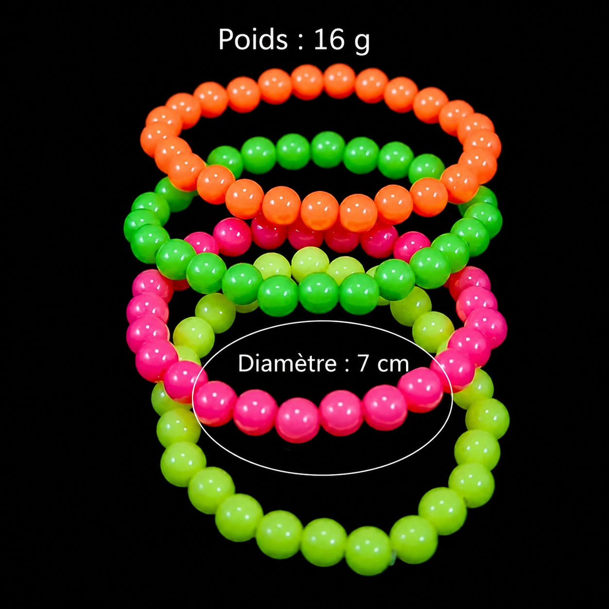 Lot de Bracelets Perles Fluorescents Taille