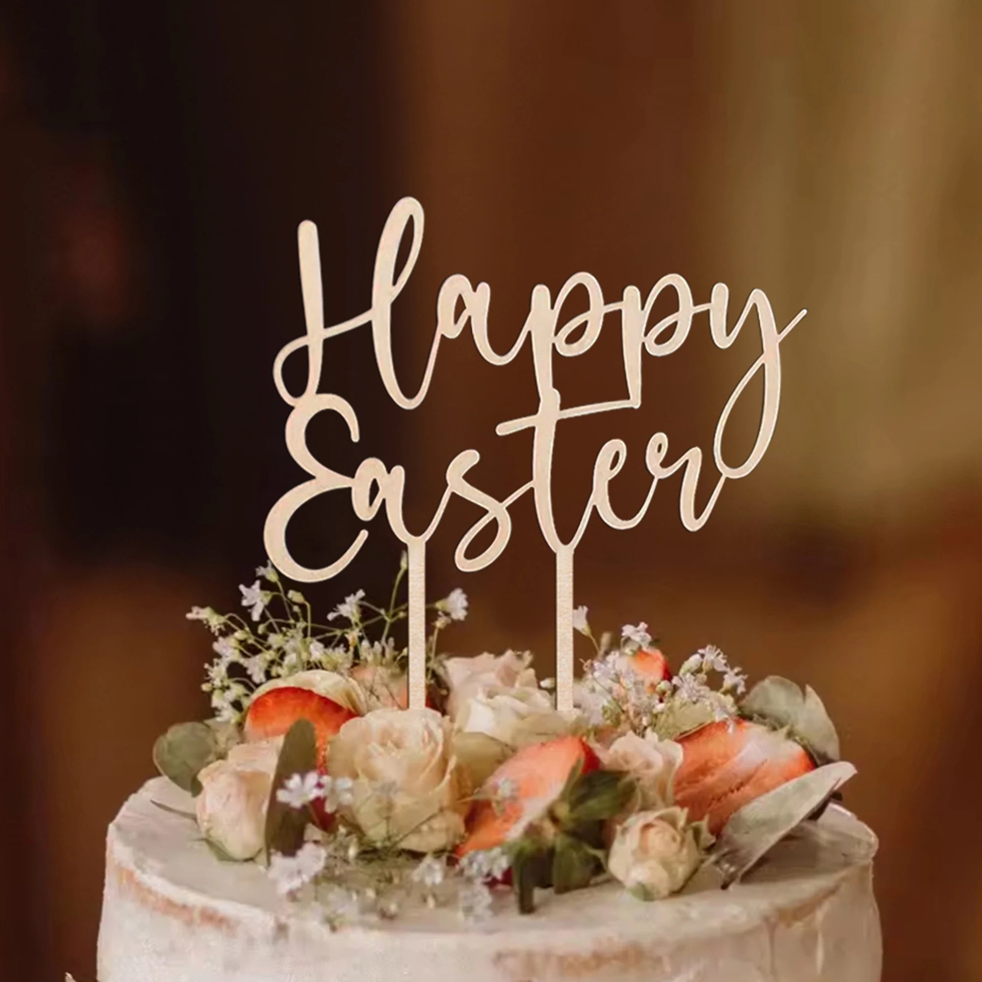 Lot de Cake Topper Happy Easter en Bois