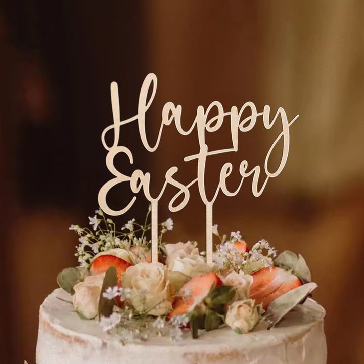 Lot de Cake Topper Happy Easter en Bois