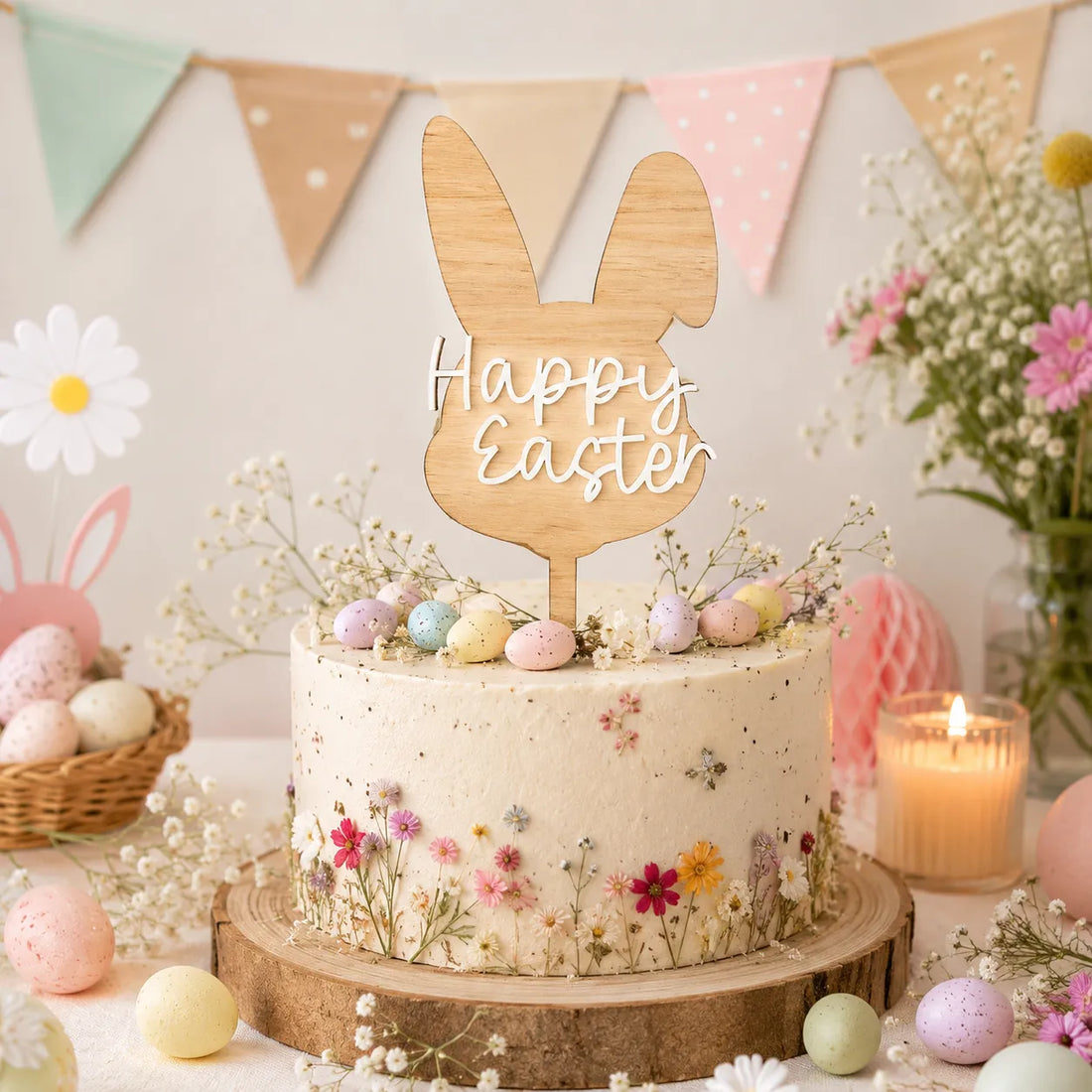 Lot de Cake Topper Lapin de Pâques en Bois