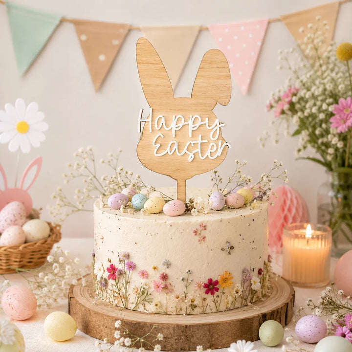 Lot de Cake Topper Lapin de Pâques en Bois