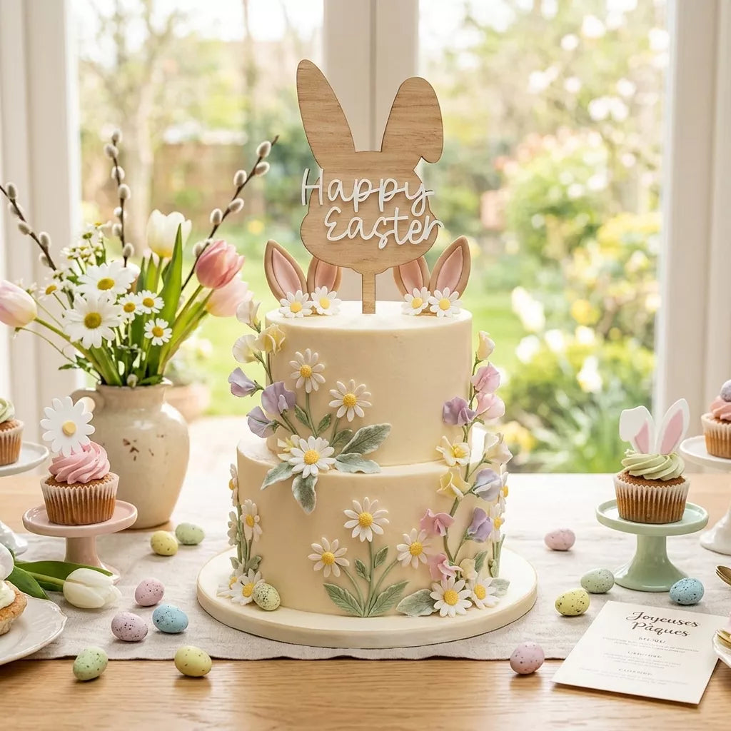 Lot de Cake Topper Lapin de Pâques en Bois Léger