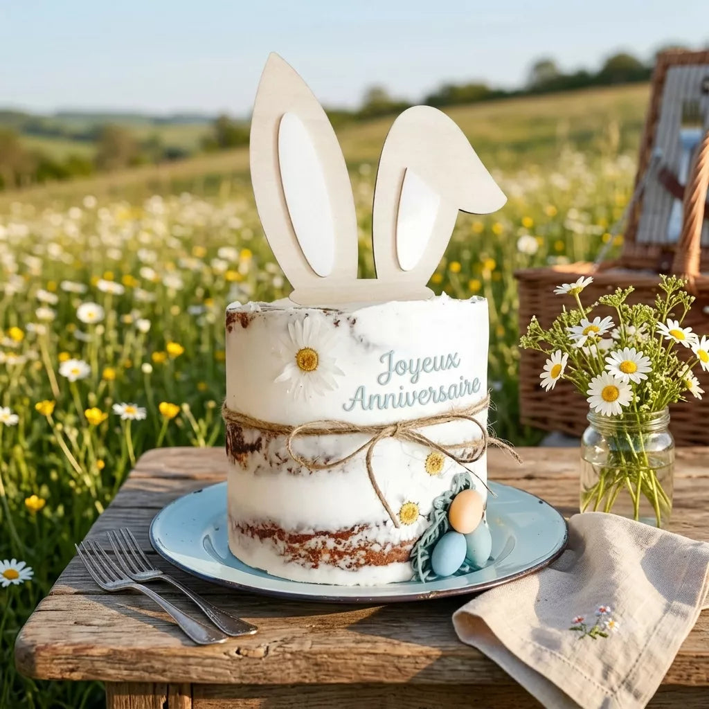 Lot de Cake Topper Oreilles de Lapin de Pâques Léger