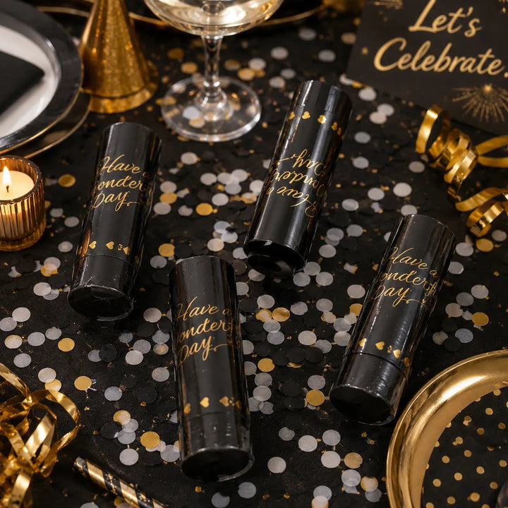 Lot de Canons à Confettis Noirs et Blancs Elégant