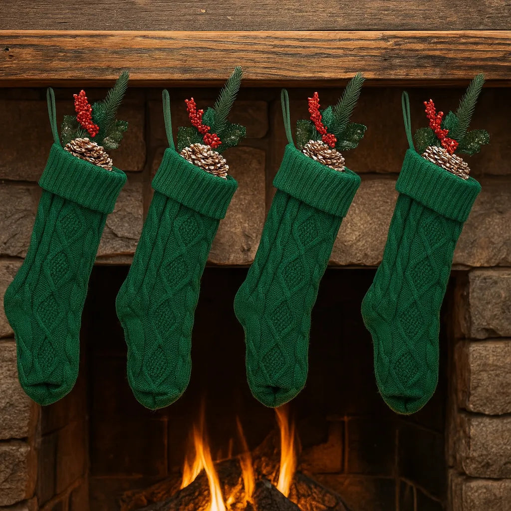 Lot de Chaussettes Décoratives Noël Vertes Chic