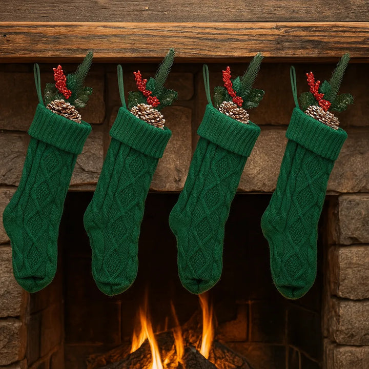 Lot de Chaussettes Décoratives Noël Vertes Chic