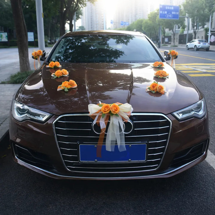 Lot de Déco Florale Orange Voiture Mariage