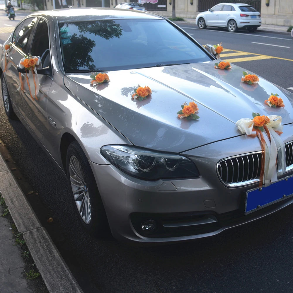 Lot de Déco Florale Orange Voiture Mariage Durable