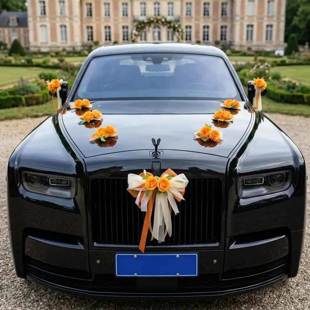 Lot de Déco Florale Orange Voiture Mariage Luxuriant