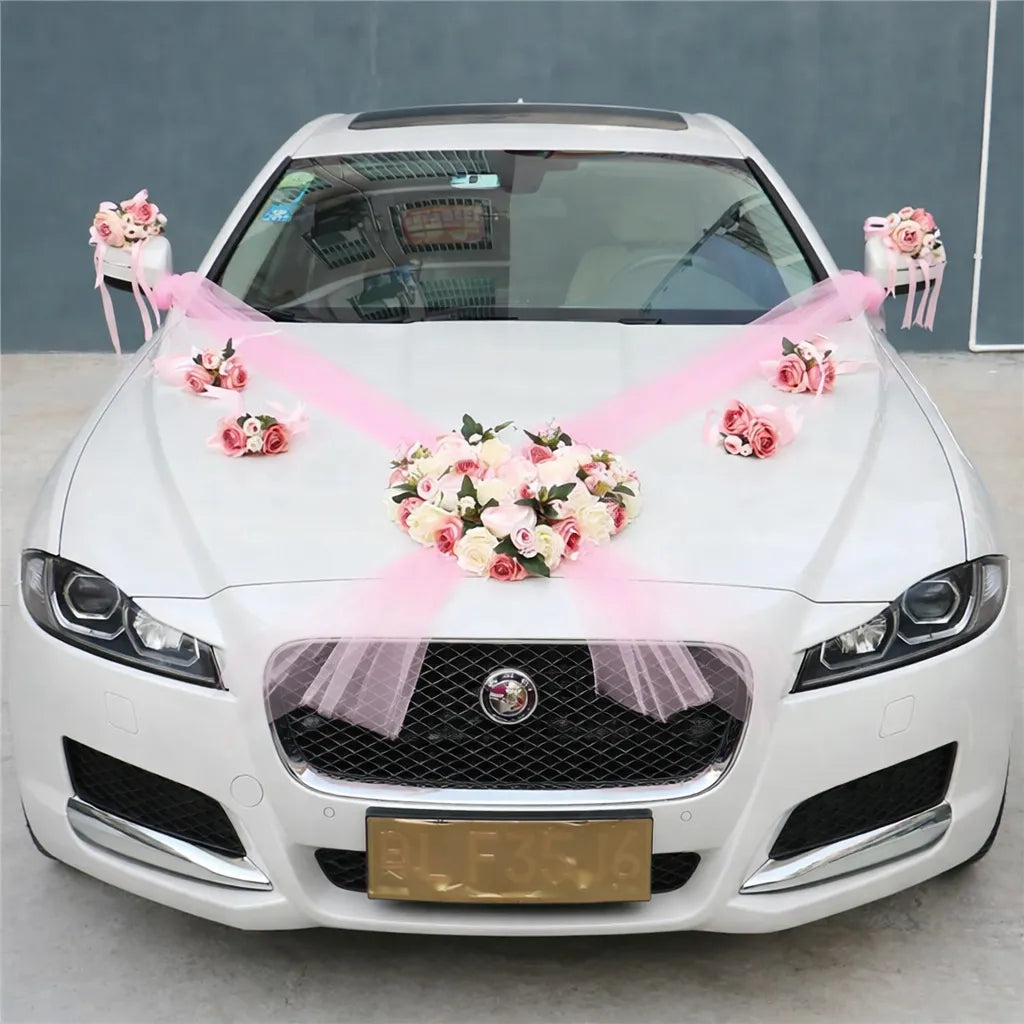 Lot de Fleurs Roses Décoratives Voiture