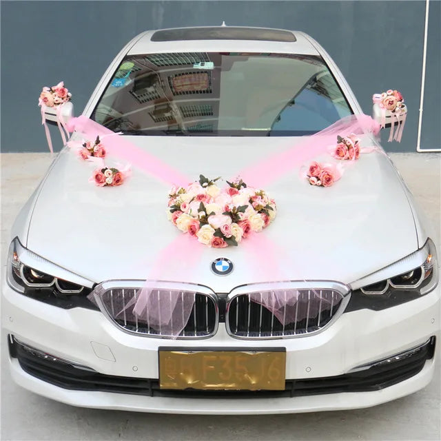 Lot de Fleurs Roses Décoratives Voiture chic