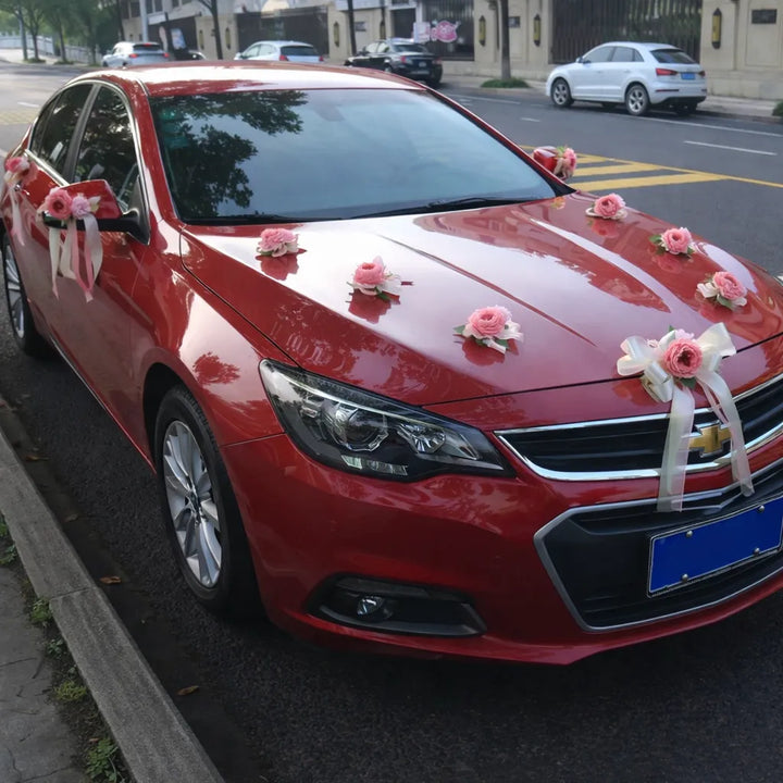 Lot de Fleurs Roses Voiture Décoratives