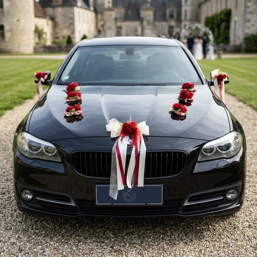 Lot de Fleurs Rouges pour Voiture Mariage luxuriant