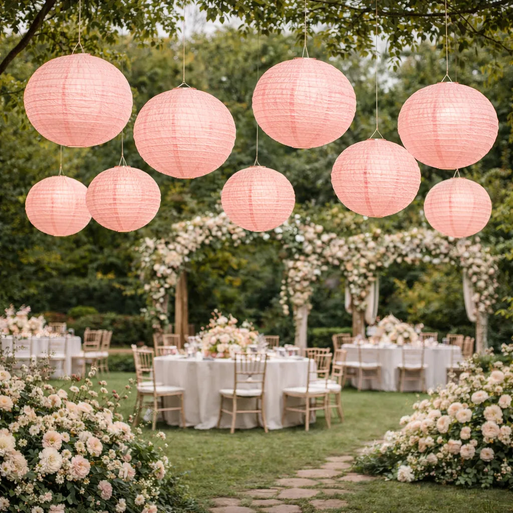 Lot de Lampions Mariage Roses Tendre