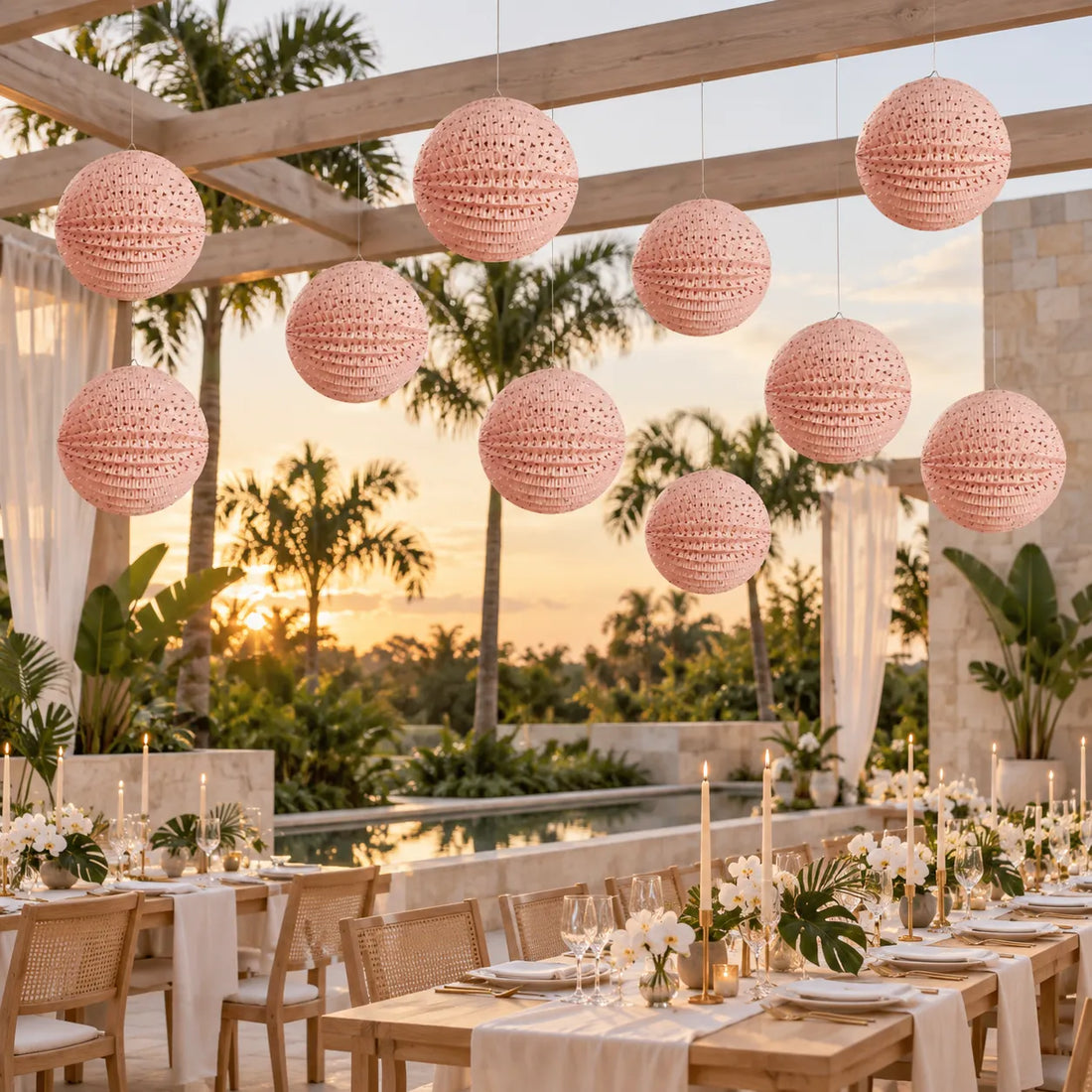 Lot de Lampions Mariage Roses Tendre Minimaliste