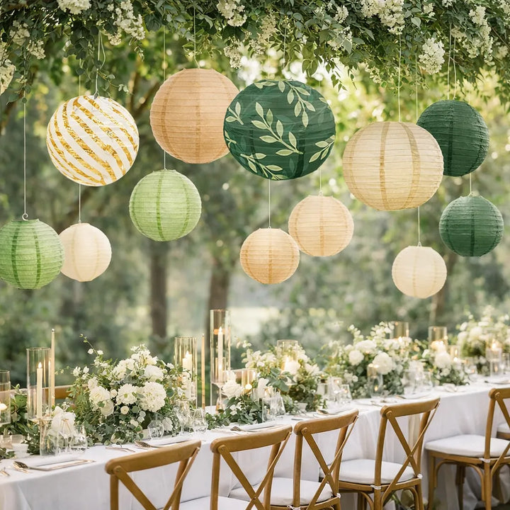 Lot de Lampions Vert Champêtre
