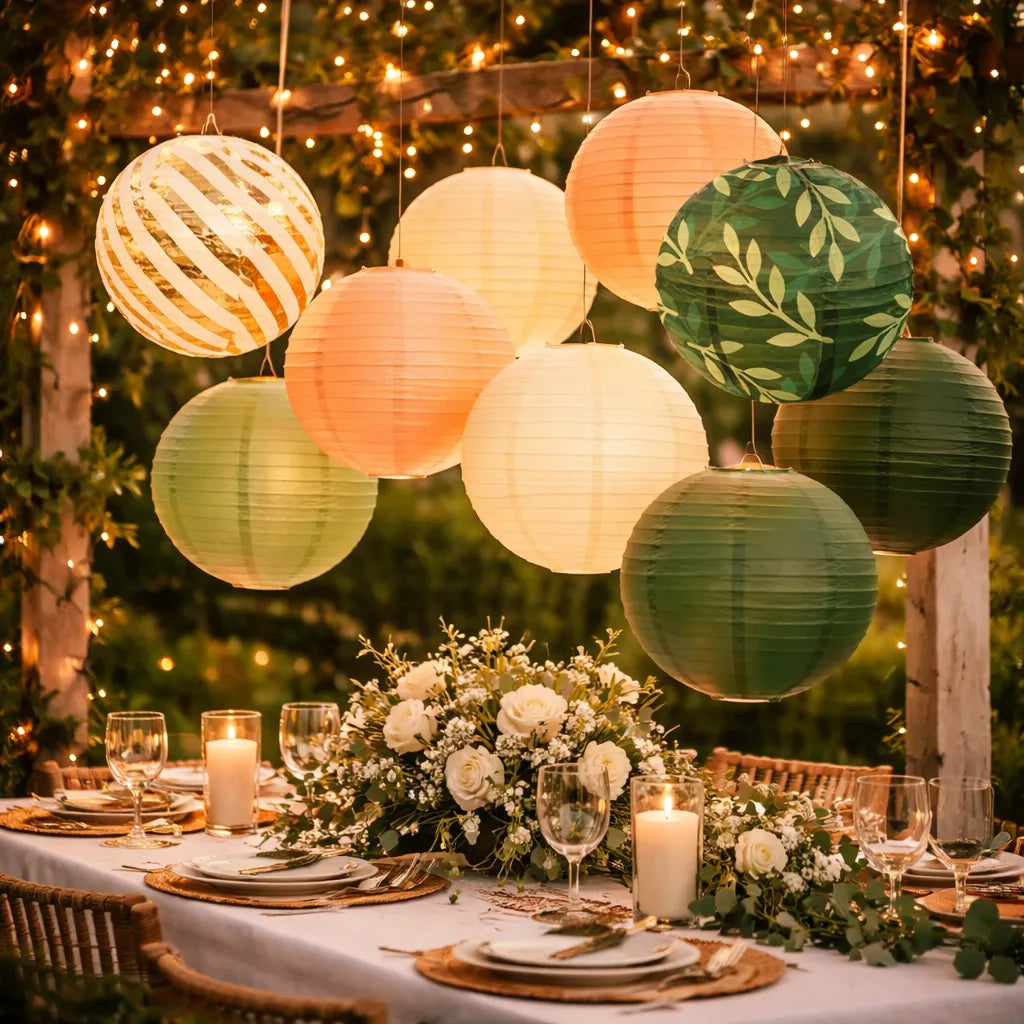 Lot de Lampions Vert Champêtre Unique